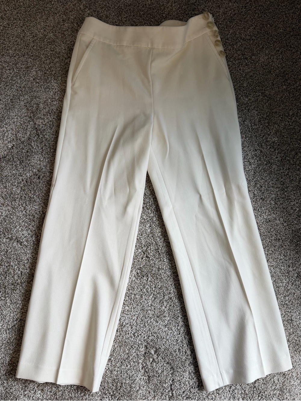 Talbots Cream Straight-Leg High-Waist Pants with Side Buttons NWOT